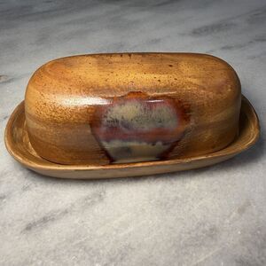 Sango Splash 4951 Brown Drip-Glazed Stoneware Butter Dish & Lid Cover